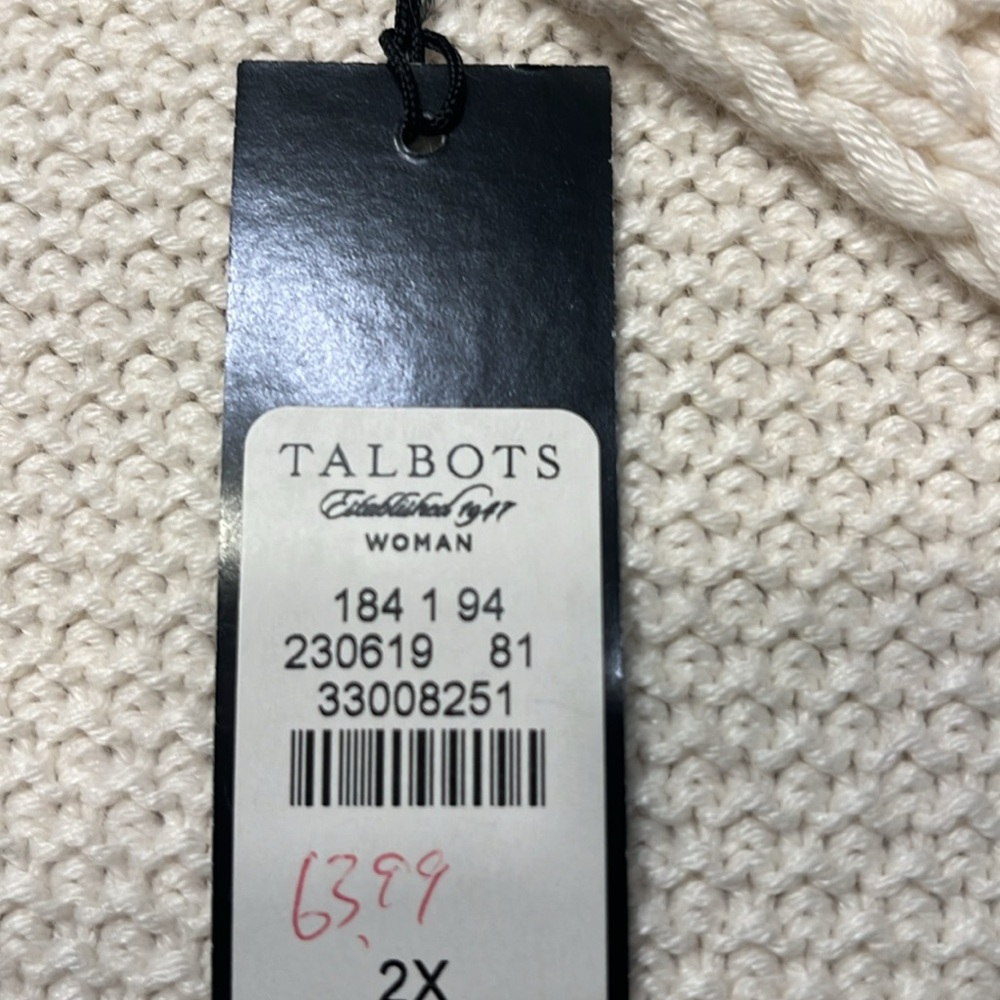 Talbots Cream Cable-Trim Open Front Cardigan - Picture 6 of 9